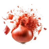Fresh Red Onion with Exploding Skin and Powdered Particles png