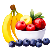 Fresh Colorful Fruit Arrangement in a Bowl with Blueberries and Bananas png