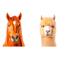 Close-Up of a Horse and a Llama Facing Each Other in Profile View png
