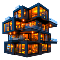 Modern architectural design with illuminated geometric shapes at night png