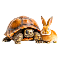 Adorable Turtle and Cute Rabbit in Playful Interaction on png