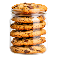 Freshly Baked Chocolate Chip Cookies Stacked in a Glass Jar png