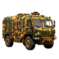 Military Armored Vehicle with Camouflage Design and Rugged Features png