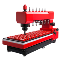 High-Tech Red Industrial Machine with Multiple Nozzles for Precision Work png