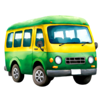 Colorful Cartoon Style Bus with Green and Yellow Design png