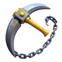 Render of a Crescent Shaped Weapon with Chain Game Asset, Fantasy Weapon, Curved Blade, Combat Tool png