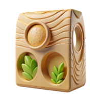Render of Abstract Wooden Block with Bun, Leaves, and Cutouts png