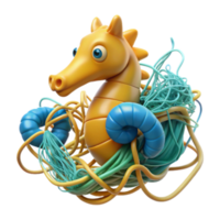 Playful Render of a Seahorse Entangled in Colorful Strings png