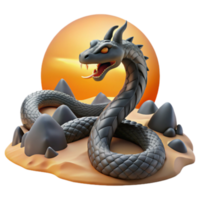 Render of a Mighty Mythical Snake Illustration Against a Sunset Background png