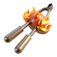 Fiery Orb Render A Dynamic Illustration of a Flaming Spherical Object Held by Metallic Clamps png