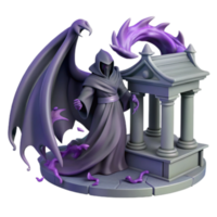 Render of a Dark Sorcerer with Winged Shadow and Ancient Altar png