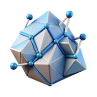 Abstract Render of a Geometric Structure with Blue and White Polygons and Spheres png