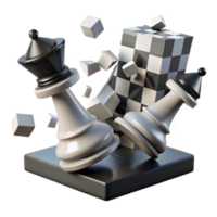 Render of Crumbling Chessboard with Falling Pieces Dynamic Strategy Game Illustration png