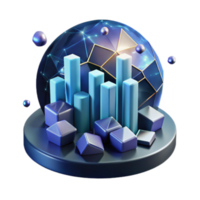 Abstract Render Global Data Visualization Blue Cubes and Bars Chart Illustration png