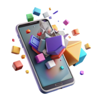 Illustration of Colorful Geometric Shapes Exploding from Smartphone Screen png
