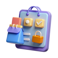 Render of Colorful Checklist App Interface with Shopping Bag and Lock Icon png