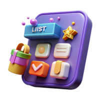 Vibrant Render of a Colorful App Interface with List, Star, and Check Icons png