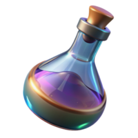 Iridescent Glass Potion Bottle Render, Magical Elixer, Fantasy Concoction, Colorful Liquid, Game Asset, Sci-fi Element, Enchanted Vial, Digital Art, Sparkling Fluid, Mystic Brew png