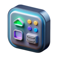Render of Neumorphic App Interface with Colorful Buttons and Icons png