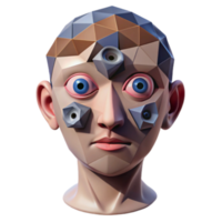 Polygonal Head Render Abstract Art with Geometric Facets and Embedded Lenses png