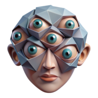 Abstract Render of Face with Multiple Eyes Geometric Polygonal Design png