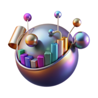 Abstract Render of Colorful Geometric Shapes and Bar Graph Inside Iridescent Sphere png