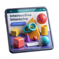 Interactive Tablet App UI Design with Colorful Geometric Shapes Illustration png