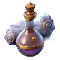 Magical Potion Bottle Render, Fantasy Elixir Illustration with Swirling Clouds png