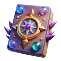 Mystic Compass Render Fantasy Game Asset with Glowing Gems and Spiked Edges png