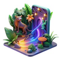 Jungle Cat Render Neon Trail Mobile App Illustration png