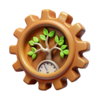 Render of a Gear with an Embedded Tree and Clock Illustration png