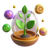Render of a Plant in a Glass Dome with Colorful Abstract Elements png