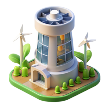 ilustração do vento turbina energia torre com pequeno moinhos de vento png