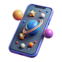 Render of Smartphone Displaying a Colorful Planetary System Illustration png
