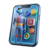 Render of a Futuristic UI Design with a Cartoon Robot Inside a Smartphone png