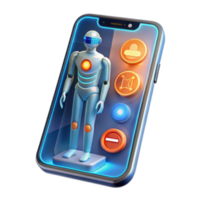 Render of Robot on Smartphone Screen App Interface png