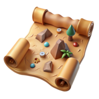 Render of Treasure Map Scroll Cartoonish Mountains, Gems, and Trees png