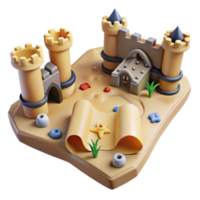Sandcastle Model Illustration A Playful Beach Scene with Towers, Archway, and Treasure Map png
