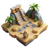Render of Oasis Scene Ancient Steps, Palm Trees, and Mystical Artifacts png