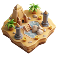 Render Oasis Island Game Asset Pyramid, Palm Trees, Pool, Pillars png