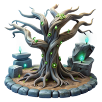 Enchanted Twisted Tree Render, Fantasy Game Asset, Magical Forest Scene png