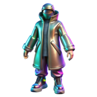 Iridescent Render of a Futuristic Figure in a Long Coat png