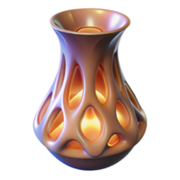 Render of Abstract Glowing Lamp, Ornate Vase Design, Illuminated Interior, Intricate Cutout Pattern, Warm Light Source, Smooth Surface, Elegant Style, Decorative Object, Home Decor, Digital Art png