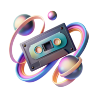 retro cassete fita render com abstrato colorida órbitas png