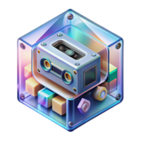 Render of Retro Cassette Tape in Iridescent Cube Abstract Background png