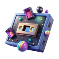Render Retro Cassette Tape with Colorful Abstract Elements png