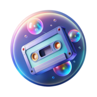 Retro Cassette Tape in Colorful Bubble Illustration png