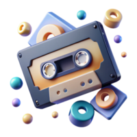 Render of Retro Cassette Tape with Colorful Abstract Elements png