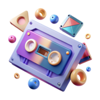 Retro Cassette Tape Render with Colorful Geometric Shapes png