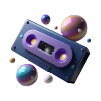 Render of Retro Cassette Tape with Colorful Spheres png
